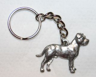 Pit Bull Terrier Pitbull Dog Uncropped Fine Pewter Keychain Key Chain Ring Fob