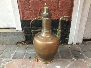 Large Old Vintage Antique Hasan Turkish Middle Eastern Copper Ewer Water Pot Jug