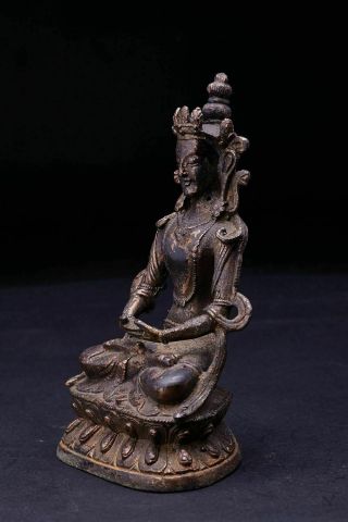 Elegant Old Chinese Tibetan Bronze Buddha Seated Statue Sculpture 2