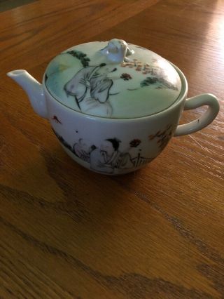 Rare Antique 19th Century Chinese Qing Dynasty Scholars Poem Porcelain Teapot