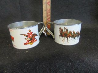 Vtg Pair Budweiser Clydesdale Tin Cups Mugs Anheuser Busch A&eagle King Of Beers