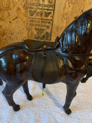 Vintage Leather Horse Figurine 12” Tall Equestrian Brown Hand Crafted Statue 2