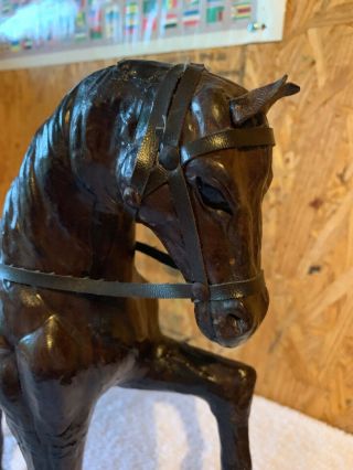 Vintage Leather Horse Figurine 12” Tall Equestrian Brown Hand Crafted Statue 3