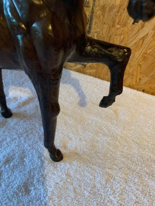 Vintage Leather Horse Figurine 12” Tall Equestrian Brown Hand Crafted Statue 4
