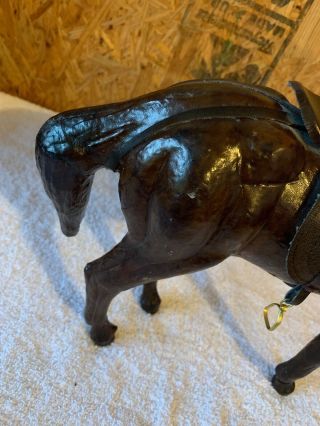 Vintage Leather Horse Figurine 12” Tall Equestrian Brown Hand Crafted Statue 5