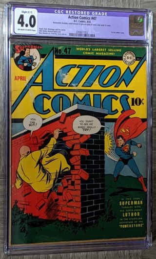 Action Comics 47 Cgc 4.  0 Dc 1942 1st Lex Luthor Cover Restored Grade C - 1 Key