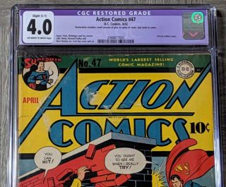 Action Comics 47 CGC 4.  0 DC 1942 1st Lex Luthor Cover Restored Grade C - 1 KEY 2