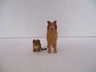 Pair Carved Folk Art Wood Sculptures Collie Dogs