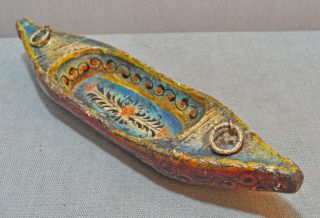Old Antique Hand Carved Painted Wooden Small Boat