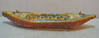 Old Antique Hand Carved Painted Wooden Small Boat 2