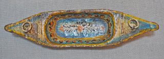 Old Antique Hand Carved Painted Wooden Small Boat 3