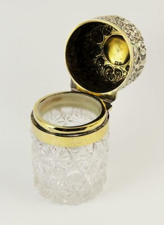 SILVER HOBNAIL GLASS HINGED SCENT JAR London 1900 THOMAS WHEELER Ducal Coronet 3
