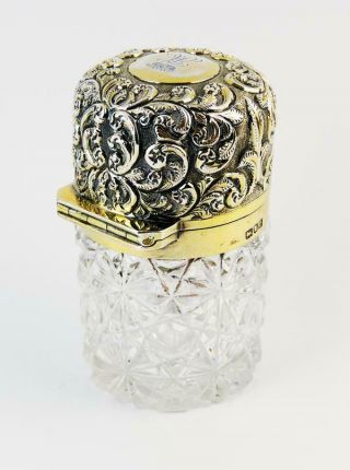 SILVER HOBNAIL GLASS HINGED SCENT JAR London 1900 THOMAS WHEELER Ducal Coronet 5