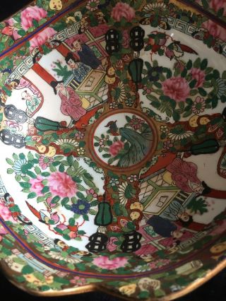 Chinese Antique / Vintage Cantonese Large Hand - painted Lobed Bowl 2