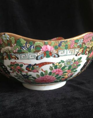 Chinese Antique / Vintage Cantonese Large Hand - painted Lobed Bowl 7