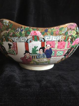 Chinese Antique / Vintage Cantonese Large Hand - painted Lobed Bowl 8