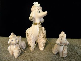 Vintage Mcm Spaghetti Pink Poodle W/ 2 Puppies On A Chain Japan Lefton?