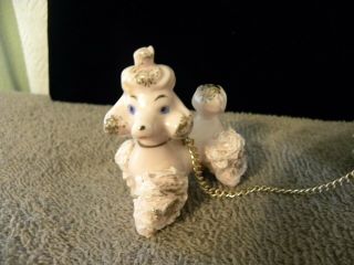 VINTAGE MCM SPAGHETTI PINK POODLE W/ 2 PUPPIES ON A CHAIN JAPAN LEFTON? 4