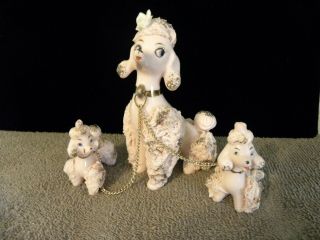 VINTAGE MCM SPAGHETTI PINK POODLE W/ 2 PUPPIES ON A CHAIN JAPAN LEFTON? 5