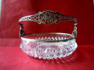 Imper.  Russia Crystal Candy Bowl With 84 Silver Rim And Handle,  Made C.  1915 - 17
