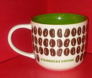 Vintage Starbucks 2009 Coffee Cup Mug Coffee Beans Green Interior 12 Oz