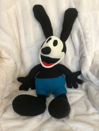 Oswald The Lucky Rabbit Plush Crochet Knit Disney Parks Black Blue