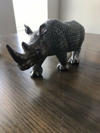 Silver Rhino Rhinoceros Resin Decorative Animal Figure