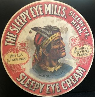 Authentic Barrel Cover Label Sleepy Eye Mills Sleepy Eye Cream Vintage (fl)