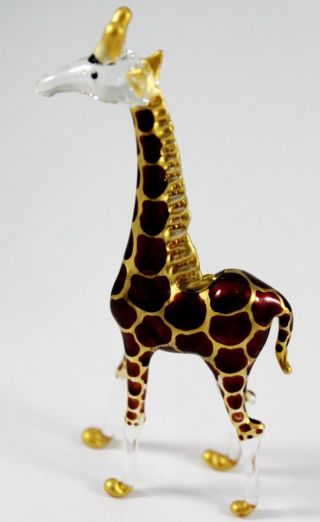 Giraffes Wild Animal Handmade Figurine Hand Blown Glass Craft Brown Gold