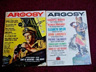 2 Argosy Magazines 1960 1961 Poodle Dogs Kart Racing Liz Taylor Harpo Marx