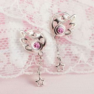 Silver Earrings Cardcaptor Sakura Kinomoto Card Captor Zircon Star Pendant