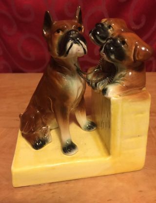 Vintage Boxer Dog Puppies Ceramic Single Bookend Book End Chalkware Figurine