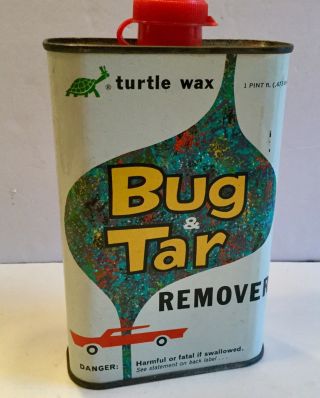 Vintage Turtle Wax Bug & Tar Remover Tin Can 1960 Advertising Car