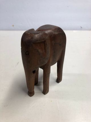 Vintage Hand Carved Wooden Elephant 5” Tall Q
