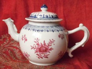 Fine 18thc Chinese Qianlong Export Porcelain Blue & White Teapot Puce Decoration