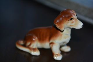 Vintage Dachshung Dog Figurine Porcelain Glazed Made In Japan
