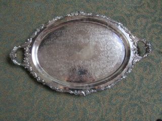 Antique Fancy Footed Large Silver Plate Serving Tray Baroque By Wallace