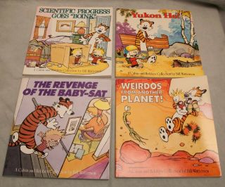 Set Of 4 Calvin & Hobbes Books Bill Watterson Weirdos Boink Baby Sat Yukon
