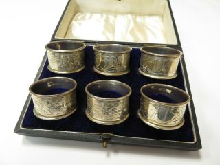 Set Of Six Silver Napkin Rings,  In Case