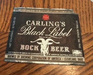 Vintage Irtp Carling Black Label Bock Beer 12 Oz Bottle Label Cleveland Oh Ohio