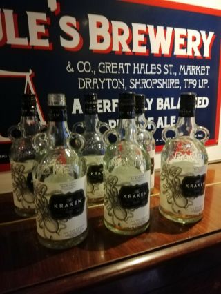 6 Empty Kraken Spiced Rum Bottles 70cl,  Ideal For Crafts Funky Quirky Shape