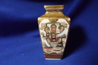 Antique Satsuma Miniature 3 1/2 " Hi Vase Signed Meiji Period 1868 - 1912 6 Scenes