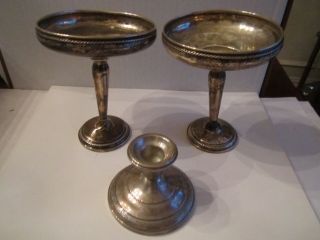 3 Vintage Sterling Silver Candle Stick Holders - 1 Lb 3 Oz Tw - Tub Bn - 6