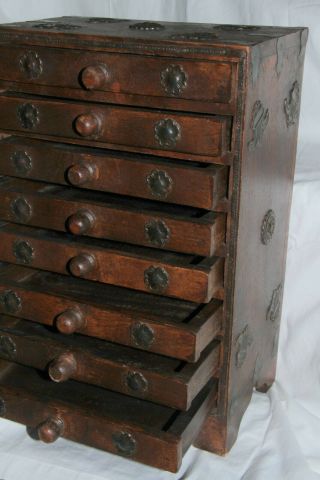 Antique Small Asian Japanese Wood Chest Of 8 Drawers 13x9x5 Apothecary Chinese