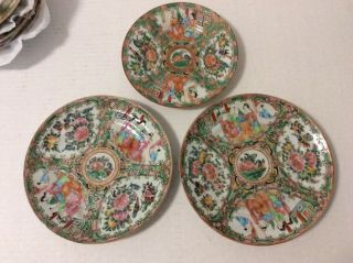1850 Antique Chinese Export Rose Medallion Small Plates (3)