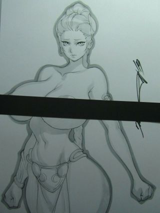 Leia Slave Star Wars Girl Sexy Busty Sketch Pinup - Daikon Art