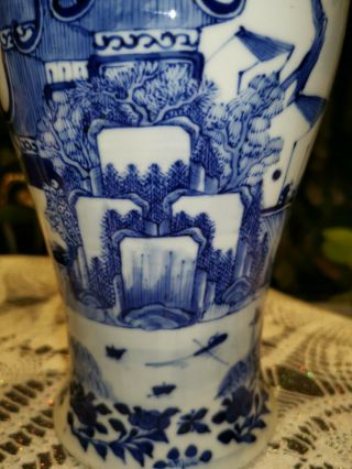 Large Antique Chinese Blue & White Porcelain Vase Kangxi Marked Foo Dog 33cm 2 2