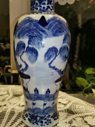 Large Antique Chinese Blue & White Porcelain Vase Kangxi Marked Foo Dog 33cm 2 5