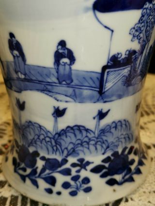 Large Antique Chinese Blue & White Porcelain Vase Kangxi Marked Foo Dog 33cm 2 6
