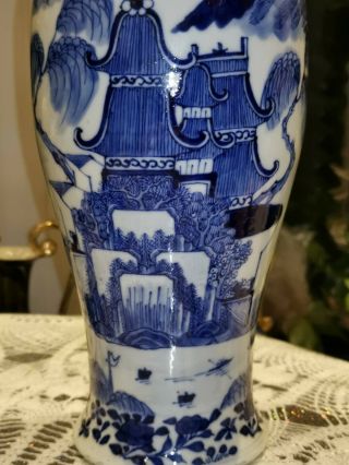 Large Antique Chinese Blue & White Porcelain Vase Kangxi Marked Foo Dog 33cm 2 7